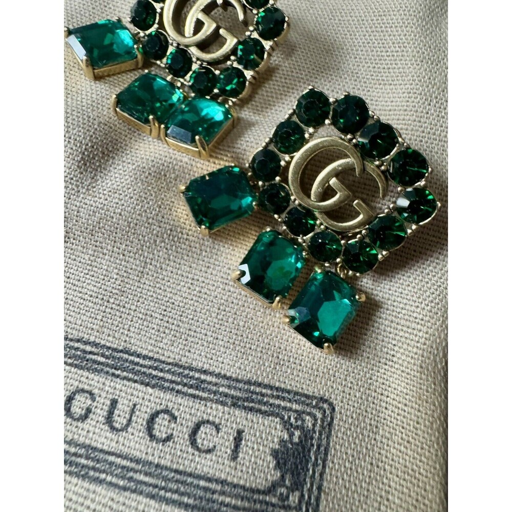 Vintage Gucci Emerald and Gold Drop Earrings with Double G Motif - Picture 8 of 14